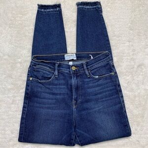 Frame Denim Women's Blue Raw Hem Cotton Le High Skinny Jeans Size 28x26.5”